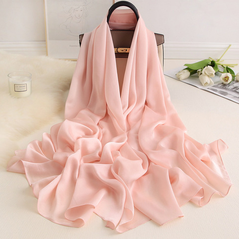 Women Silk Scarves 2022 Luxury Solid Foulard Hijab Pashmina Shawls Wraps Lady Winter Scarves Long Bufanda thin ► Photo 1/6