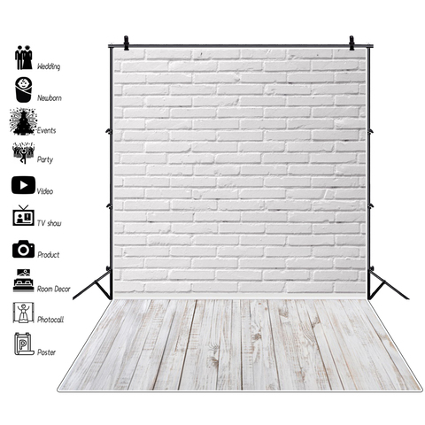 Laeacco Gray White Brick Wall Wooden Floor Baby Pet Cake Smash Portrait Photography Backdrop Photocall Photo Background Studio ► Photo 1/6