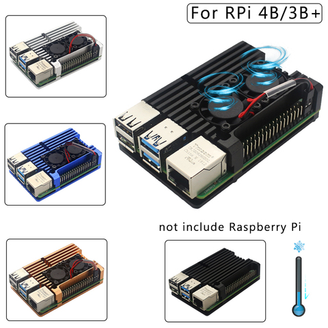 Dual Fans Raspberry Pi 4 Model B/3B+/3B 4 Color Aluminum Metal Case with Super Two Cooling Fan +Heat Sinks for Raspberry Pi 4/3 ► Photo 1/6