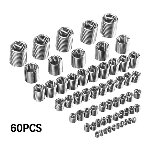60pcs Silver M3-M12 304 Wire Thread Insert Repair Kit Set Stainless Steel Spiral For Hardware Repair Tools Easy Install ► Photo 1/5