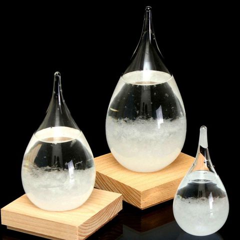 New Desktop Droplet Storm Glass Bottle Weather Forecast Predictor Monitor Barometer With Wooden Base For Home Decor US STOCK ► Photo 1/1
