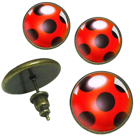 Fashion Women Ladybug Anime Cartoon Style Stainless Steel Plated Earrings Jewelry Cartoon Glass Dome Stud Earrings Gifts  ► Photo 1/6