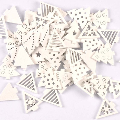 50pcs 22-30mm Wood Crafts white christmas trees DIY Scrapbooking For Wooden Ornament Home Decoration Sewing Accessories M2216 ► Photo 1/4