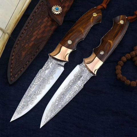 2022 new Sand Iron Wood Glory Blade knife VG10 Damascus steel long Straight fixed Knife self-defense push portable hunting knife ► Photo 1/1