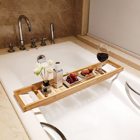 Bamboo extension antiskid bathroom multi function bathtub shelf toilet spa bath shelf bathtub tray   bathtub accessories ► Photo 1/6
