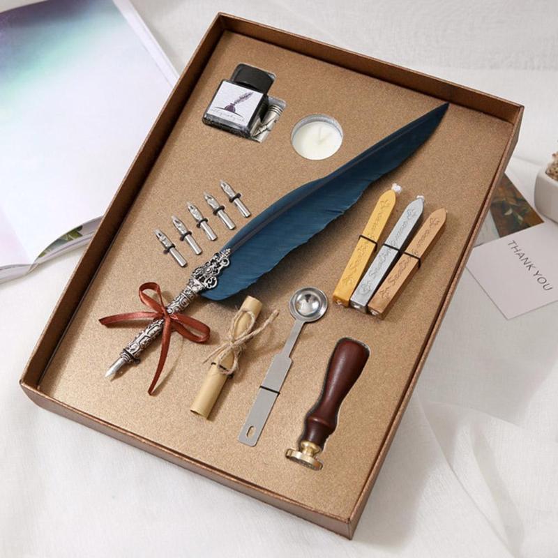 Feather Dip Pen Writing Stationery set Gift with 5 Nib Quill Pen Fountain Pen 