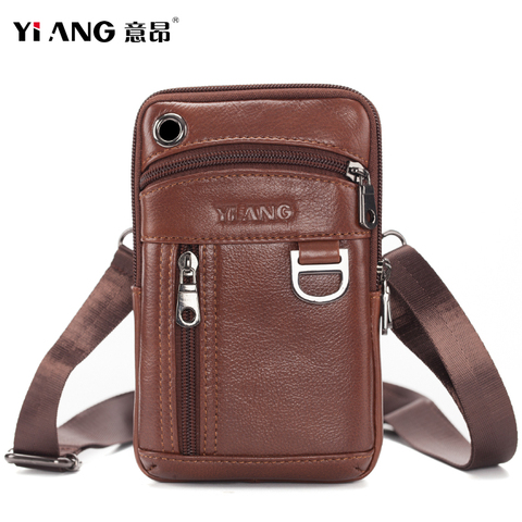 YIANG brand Men's Leather Belt Bag Money Cell Phone Pouch Fanny Pack Small Waist Bag  Mini Shoulder Bag waterproof Black Bumbag ► Photo 1/6