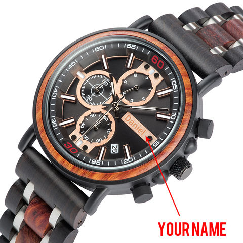 relogio masculino Watch Men BOBO BIRD Wood Military Stainless Steel PCustomize name Chronograph Wristwatch anniversary Gift ► Photo 1/6