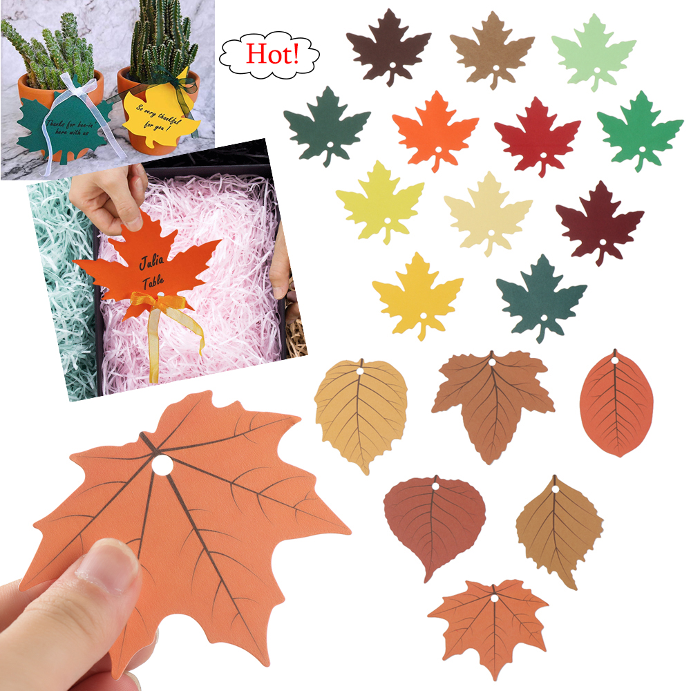 120 PCS Paper Gift Tags with Organza Ribbons,Thanksgiving Tags,Colorful Maple Leaves Craft Hang Tags for Wedding Thanksgiving Christmas Party Favor