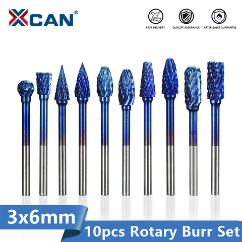 XCAN 1Box 3mm Shank Tungsten Carbide Rotary Burrs 6mm Diameter Double Cut Rotary File Router RASPS ► Photo 1/6