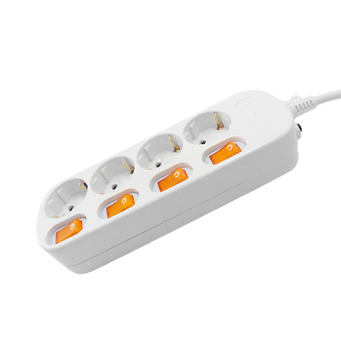 Power Strip Surge Protection 4 Outlets EU Socket Plug Electrical Extension Sockets Independent Switches 1.5/2.5m Cord ► Photo 1/6