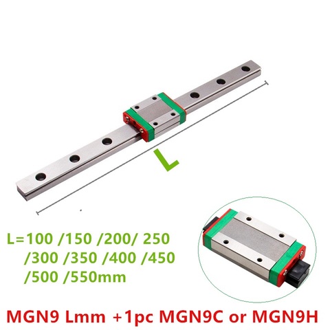 free shipping cnc parts MGN9 100 150 200 250 300 350 400 450 500 550mm 9mm linear rail slide 1pc MGN9+ MGN9C MGN9H carriage ► Photo 1/2