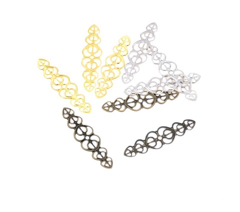 Free shipping 20Pcs Bronze/Gold/Silver Filigree Love Heart Wraps Connectors Embellishments Decoration DIY Findings 5.3x1.4cm ► Photo 1/6