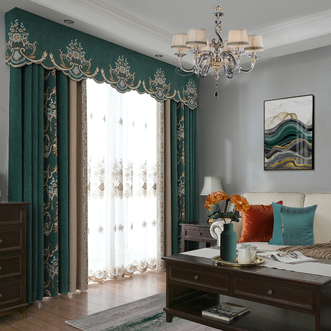 American Style Curtains for Living Dining Room Bedroom Luxury Pastoral Chenille Curtains Valances Finished Product Customization ► Photo 1/6