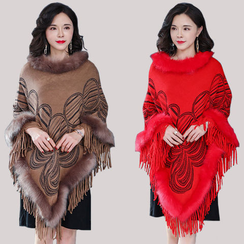 2022 New Winter Warm Plaid fur Capes cloak& Ponchos for Women Oversized Shawls Wraps Cashmere Pashmina Female Tassel Mujer ► Photo 1/5