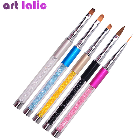 Nail Art Brush Pen Rhinestone Diamond Metal Acrylic Handle Carving Powder Gel Liquid Salon Liner Nail Brushes With Cap ► Photo 1/5