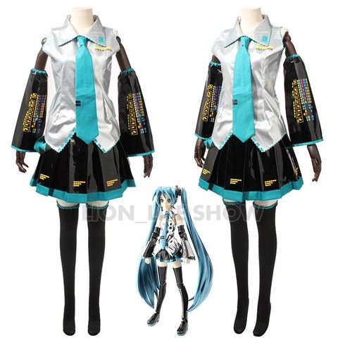 Anime Super Alloy Miku Vocaloid Cosplay Costumes Dress Girl's Cloth any size PU leather ► Photo 1/5