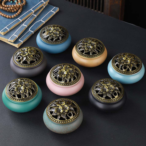 Lucky Home Decoration for Incense Black Glaze Disc Censer Ceramic Incense Burner Incense Seat Indoor Household ► Photo 1/6