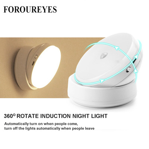 LED Night Light 360 Degree Rotating PIR Motion Sensor Lamp 6 LEDs lighting for Wardrobe Cupboard Closet Kitchen night light ► Photo 1/6