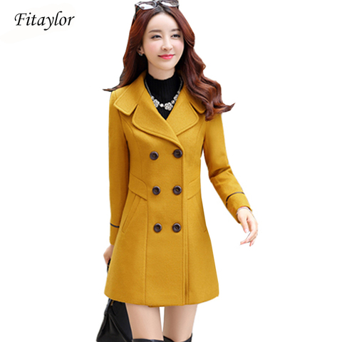 Fitaylor New Autumn Winter Women Wool Blend Warm Long Coat Plus Size Female Slim Fit Lapel Woolen Overcoat Cashmere Outerwear ► Photo 1/1