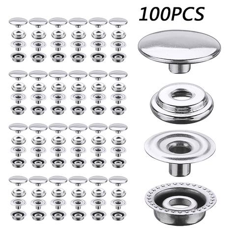 100x Stainless Steel Snap Fastener Kit Press Stud Button For Marine Boat Canvas Leather Craft Repair Fastener Accessories 15mm ► Photo 1/6