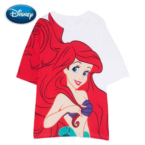 Disney The Little Mermaid Ariel Big Cartoon Print White T-Shirt O-Neck Pullover Casual Sweet Women Short Sleeve Loose Tee Tops ► Photo 1/6