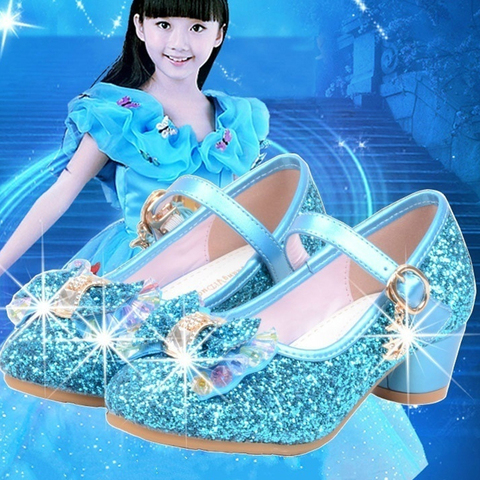 Children Princess Shoes for Girls Sandals High Heel Glitter Shiny Rhinestone Enfants Fille Female Party Dress Shoes ► Photo 1/6