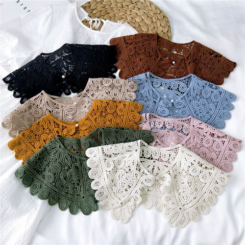 2022 25 Styles Fake Collars Shawl O-Neck Doll False Collar Shirt Women Hollow Crochet Lace Detachable Collar Half Shirt Faux Col ► Photo 1/6