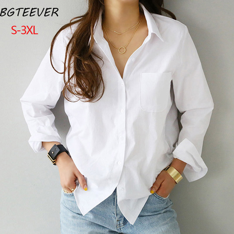 S-3XL Spring One Pocket Women White Blouse Female Shirt Tops Long Sleeve Casual Turn-down Collar OL Style Women Loose Blouses ► Photo 1/6