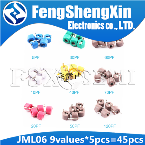 9values*5pcs=45pcs JML06-1-5/10/20/30/40/50P 60P 70P 120P JML06 DIP trimmer Adjustable capacitor ► Photo 1/2