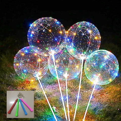Flashing Led Bobo Balloon With Sticks Helium Transparent Ballon Wedding Birthday Decorations 3 Stage Frequency LED Light Balloon ► Photo 1/6