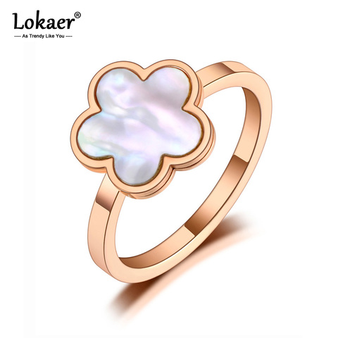 Lokaer Trendy Titanium Stainless Steel White Shell Flower Plant Rings Bohemian Party Cocktail Ring Jewelry For Women Girl R20016 ► Photo 1/6