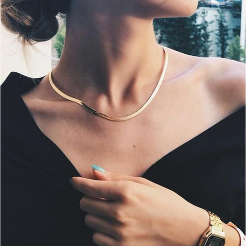 Fashion Gold Blade Chain on Neck Choker Necklace Women Sexy Flat Snake Chain Jewelry Gift Clavicle Necklace ► Photo 1/6