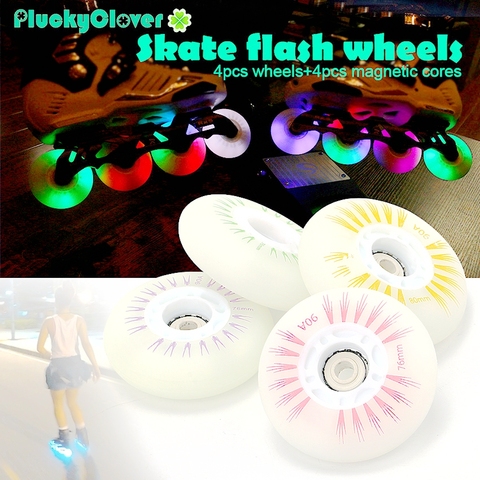 4pc 90A Rainbow 72mm 76mm 80mm Flash Roller Wheel LED light PU Inline Skating Roller Slalom Sliding Skates Flashing Roller Wheel ► Photo 1/6