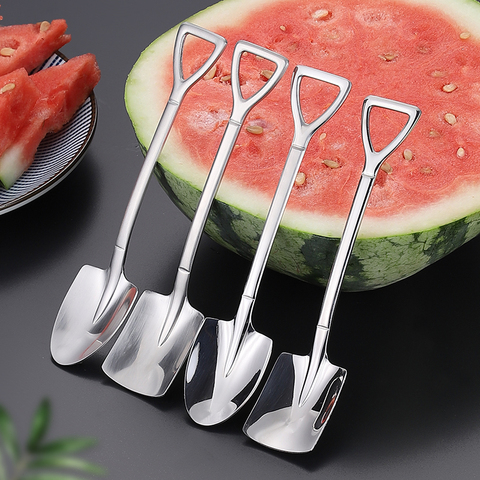 Retro shovel Flat coffee Tea Ice cream Metal spoon Gift creative Bar stainless steel 304 dessert Spoons Set Housewares kitchen ► Photo 1/6