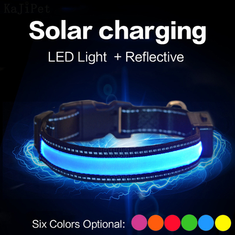 Solar Charging Led Dog Collar USB Rechargeable Night Safety Collar Perro Led Usb Adjustable Pet Led Dog Collar Light Usb Glowing ► Photo 1/6