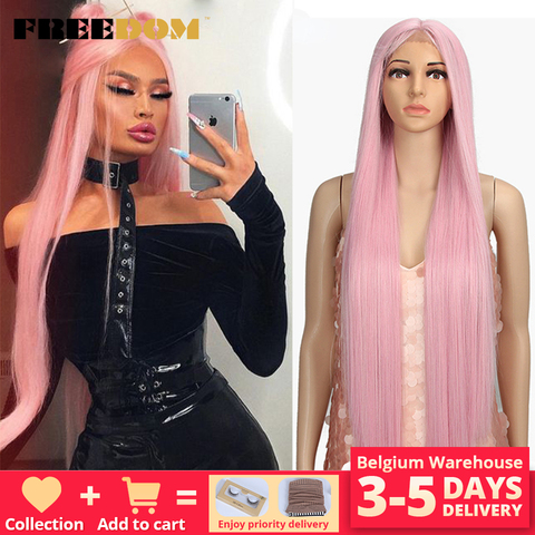 FREEDOM Synthetic Lace Front Wig 38 Inches Deep Part Long Straight Wigs Ombre Cosplay Wigs Synthetic Lace Wig for Black Women ► Photo 1/6