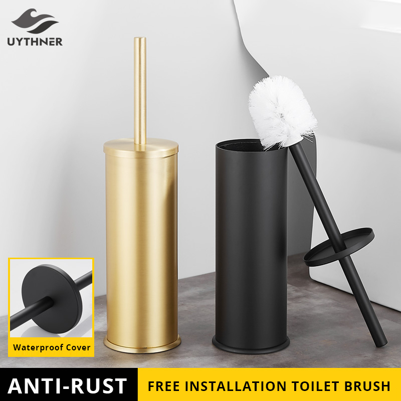 Bathroom Toilet Brush & Standing Holder Ceramic Cleaning Set Black 