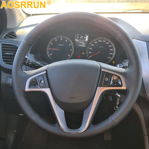 AOSRRUN Car accessories Genuine leather Car Steering wheels cover For Hyundai Solaris  i25 i20 Accent 2009-2014 sedan hatchback ► Photo 1/2