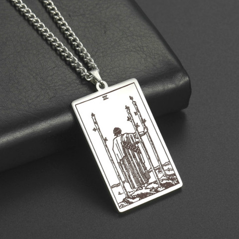 Dawapara Wands Tarot Card Vintage Amulet Pendant Necklace Link Chain Talisman Necklaces Stainless Steel Jewelry Golden Black ► Photo 1/6