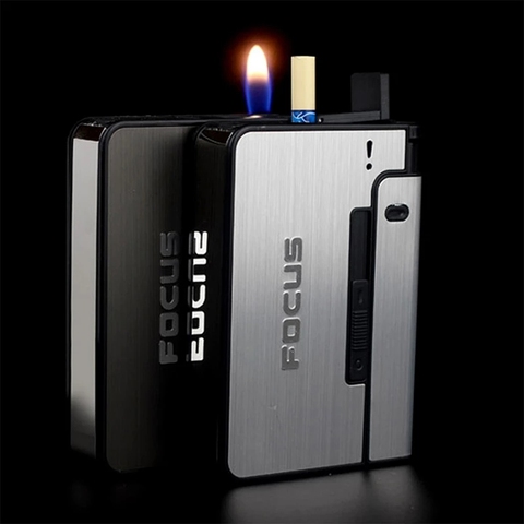 Lighter Case Portable Metal Cigarette Case 10pcs Cigarettes Holder Box Creative Fuel Lighter Automatic Windproof Gadget For Men ► Photo 1/6