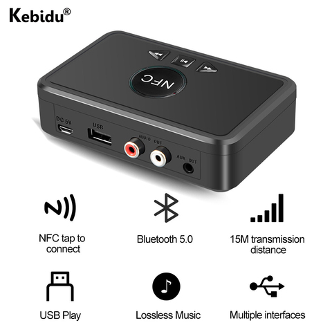 Bluetooth 5.0 Audio Receiver Adapter NFC 3.5mm RCA AUX Output Wireless Bluetooth Aux Stereo Receptor For Amplifier Speaker ► Photo 1/6