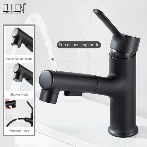 ELLEN Pull Out Bathroom Sink Faucet Black Hot Cold Water Mix Crane 360 Rotate Gargle Tap Faucet EL1490 ► Photo 1/6