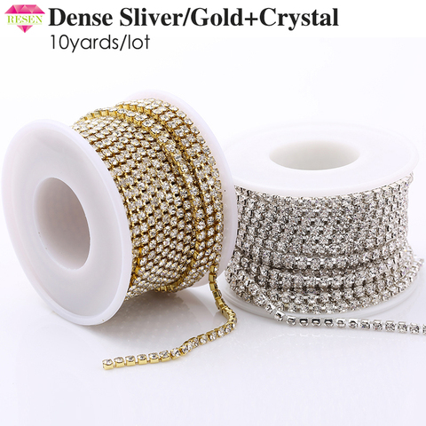RESEN SS6-SS18(2mm-4.5mm)Silver/Gold Base Clear Crystal Dense Rhinestone Chain Apparel Sewing Glass Rhinestone Cup Chain Crystal ► Photo 1/6