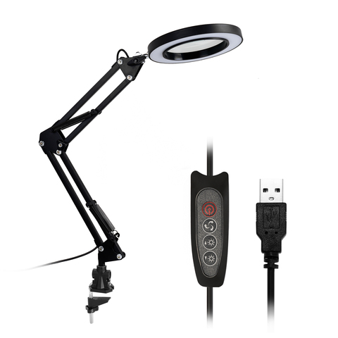 KKMOON Lighting LED 5X Magnifying Glass Desk Lamp with Clamp Hands USB-powered LED Lamp Magnifier with 3 Modes Dimmable ► Photo 1/6