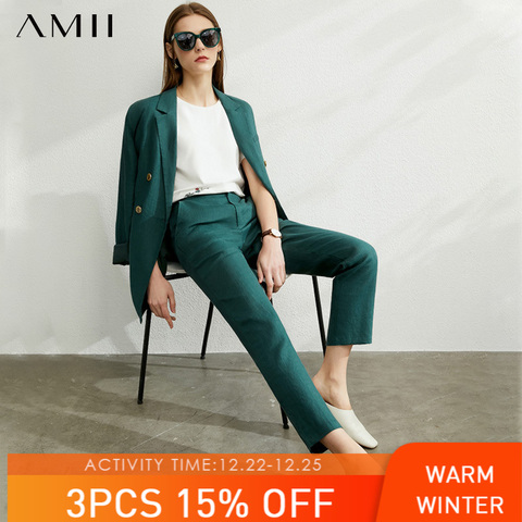 AMII Minimalism Autumn Women Set Solid Lapel Double Breasted Suit Coat High Waist Solid Pant Solid Short Female Suit 12040051 ► Photo 1/5