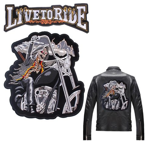 Skull Biker Patch Large Embroidered Patches On Clothes Back Embroidery Patches For Clothes Iron On Patches For Jackets Big Patch ► Photo 1/6