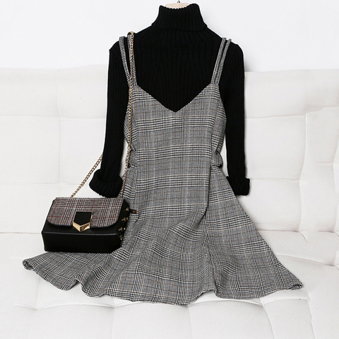 Vintage Preppy Style Plaid Dress Women Autumn Winter Sleeveless Mini Sundress Female Plus Size Spaghetti Strap Dress Vestidos ► Photo 1/6