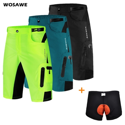 WOSAWE Men Padded Baggy Cycling Shorts Reflective MTB Mountain Bike Bicycle Riding Trousers Water Resistant Loose Fit Shorts ► Photo 1/6