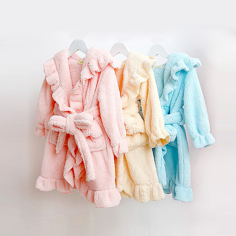 Toddler Baby Boys Girls Flannel Stringy Selvedge Bathrobe Children Sleepwear Hooded Bath Robes Night-robe Pajamas.Kid's Clothes ► Photo 1/6